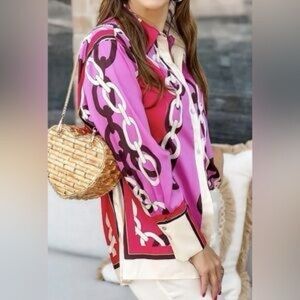 Zara Chain Print Blouse Size Large